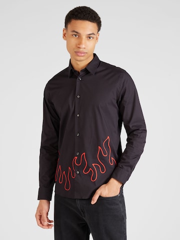 HUGO Red Slim fit Button Up Shirt 'Emero' in Black: front
