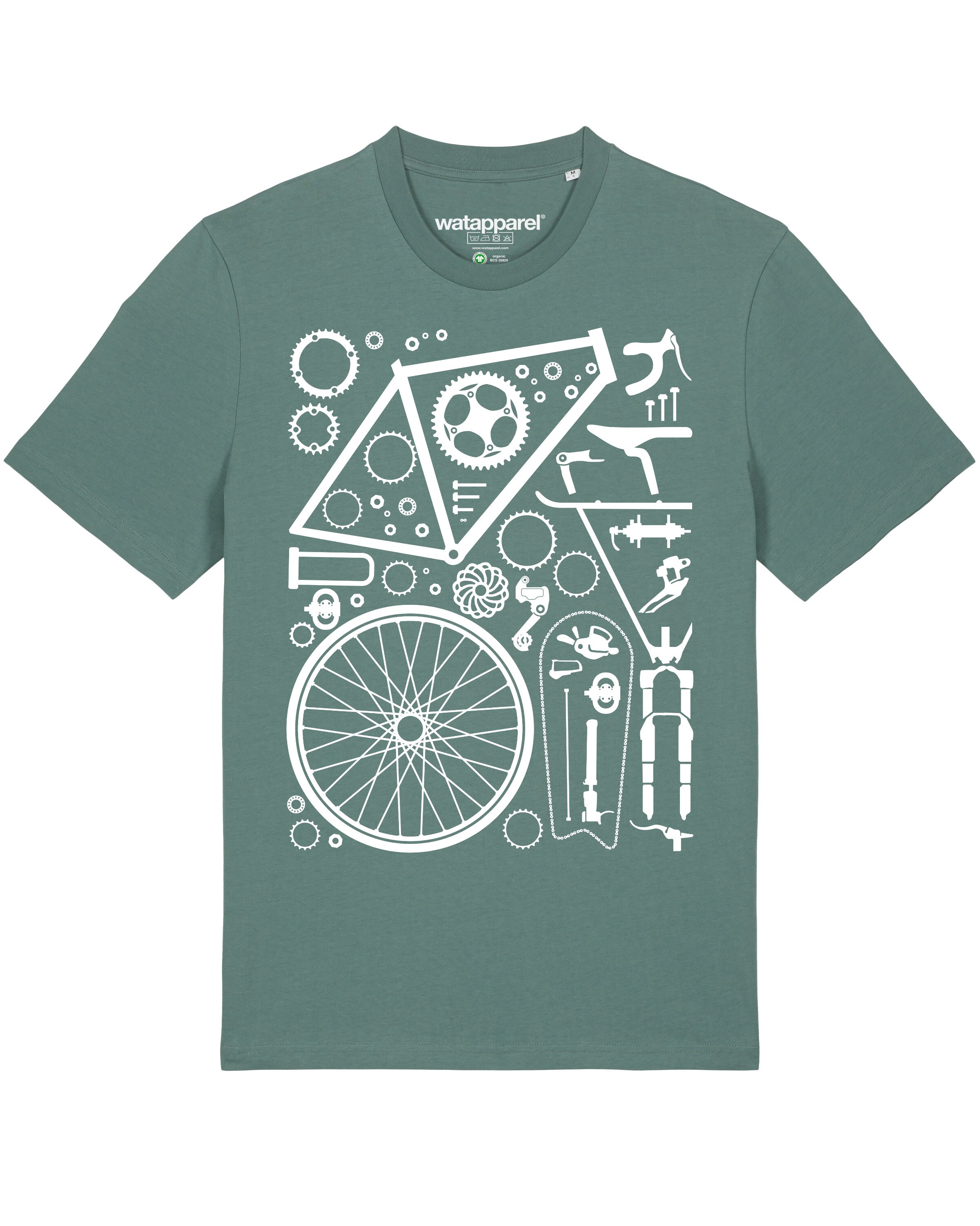 T-Shirt ' Fahrradteile ' Watapparel en vert : devant