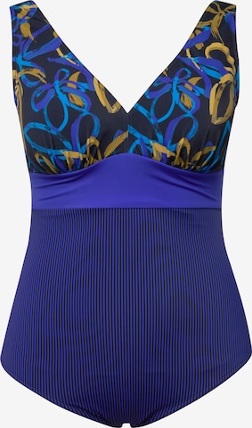 Ulla Popken Bralette Swimsuit in Blue: front