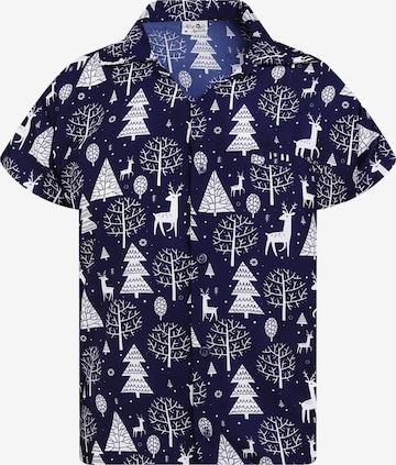 King Kameha Overhemd 'Christmas Reindeer' in Blauw: voorkant