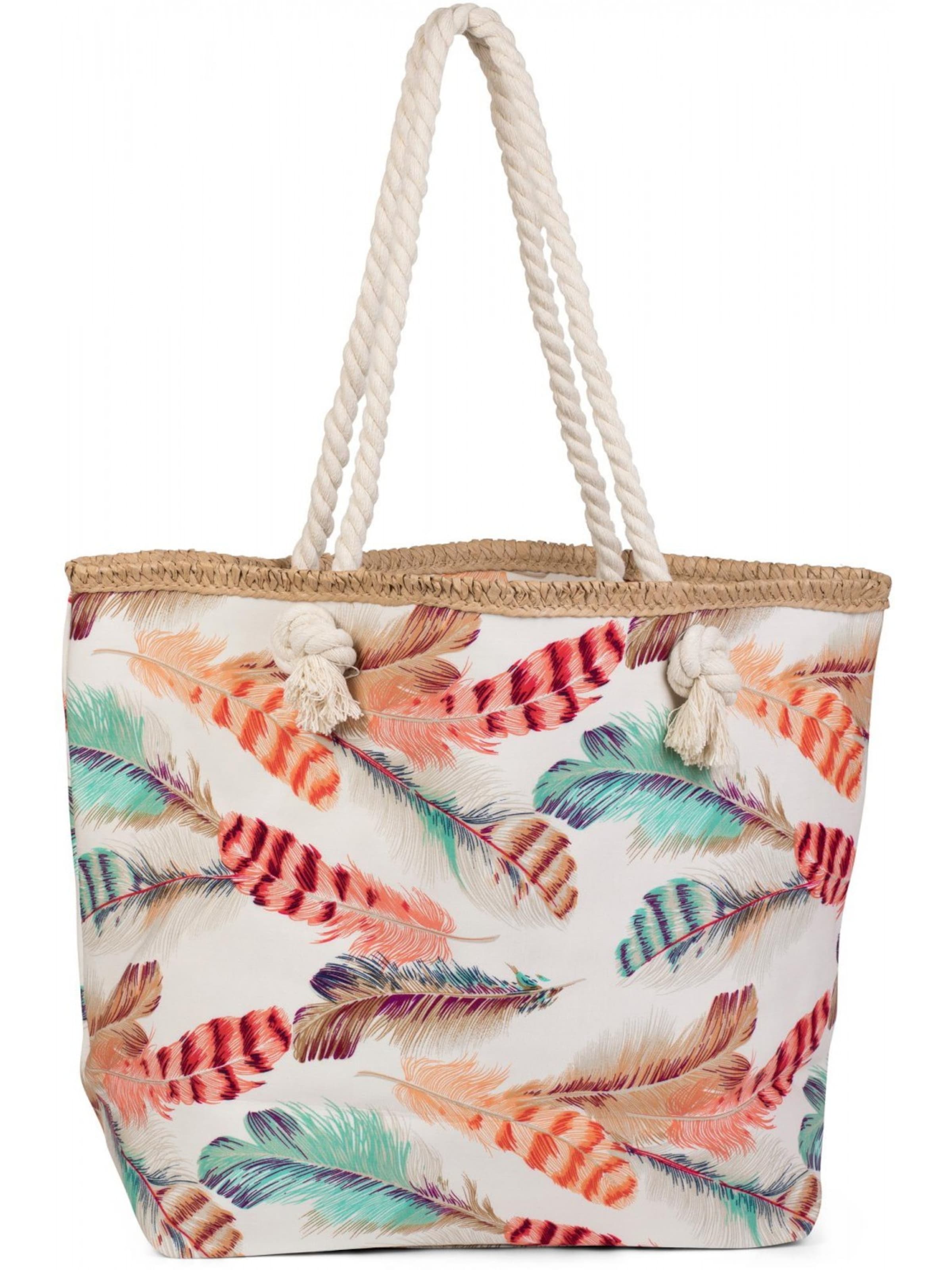styleBREAKER Strandtasche 'Strandtasche mit bunten Federn'‌‌‌‌‌‌‌‌‌‌ in creme, Produktansicht