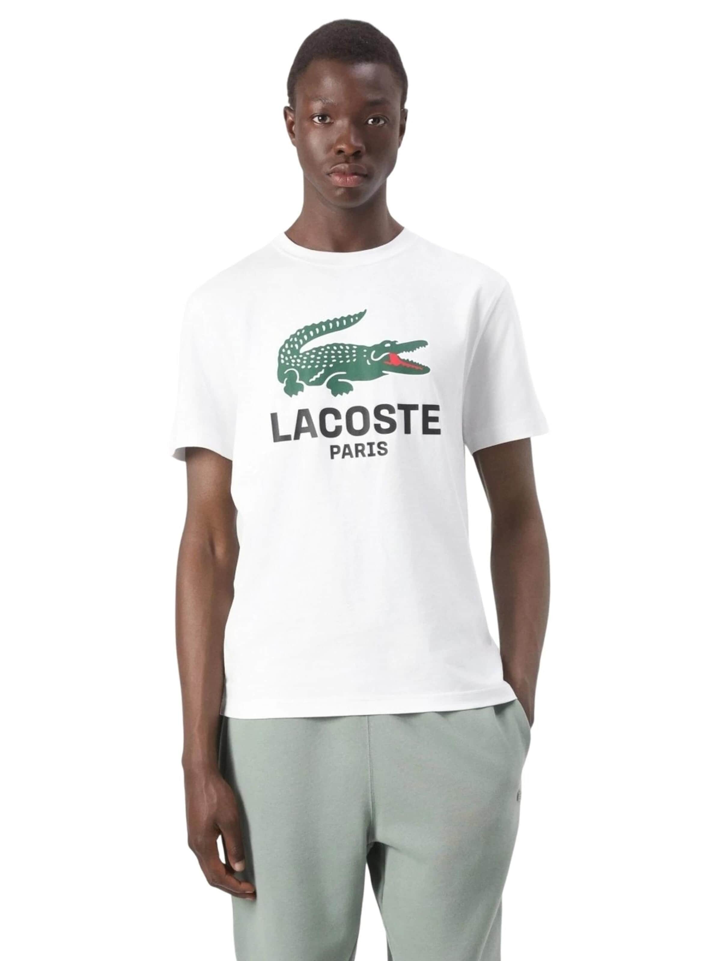 LACOSTE Majica 'Camiseta lacoste blanca big chest logo crewneck tee' veličine S u bijela, Pregled proizvoda