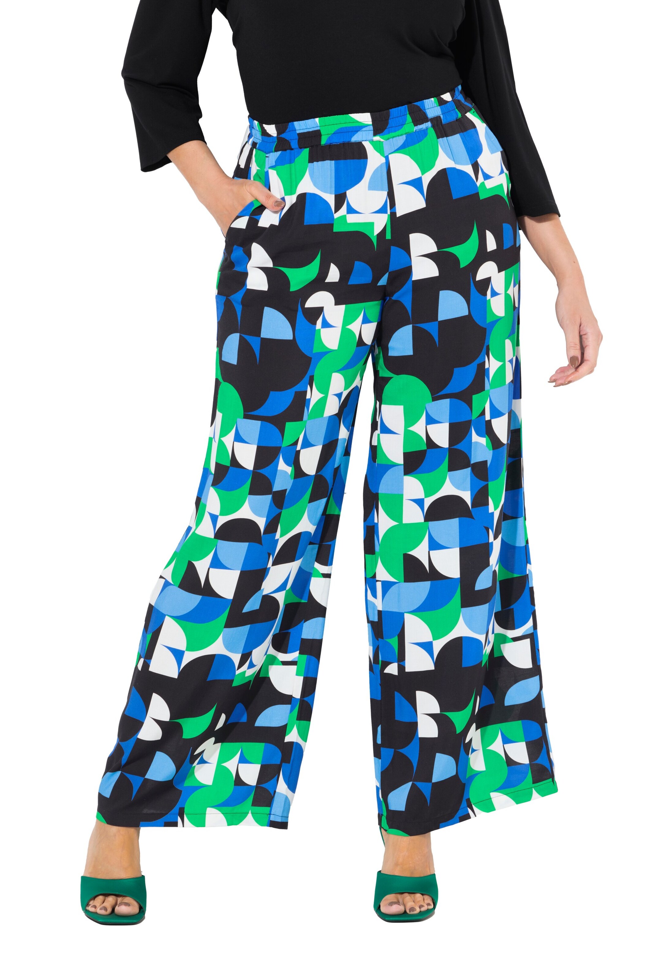 Ulla Popken Wide Leg Hose in Grün: Vorderseite