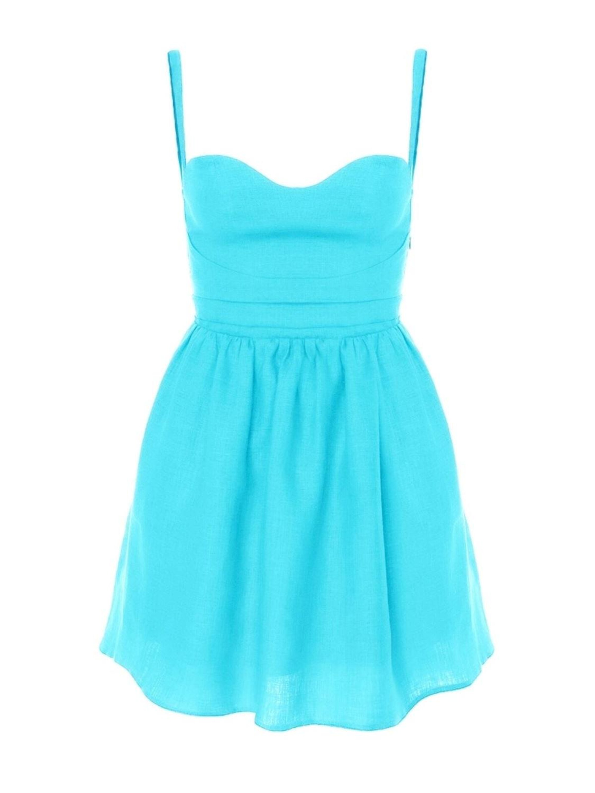 AVENUE N°29 Sommerkjole 'Linen Gathered Mini Dress With Straps' i blå: forside