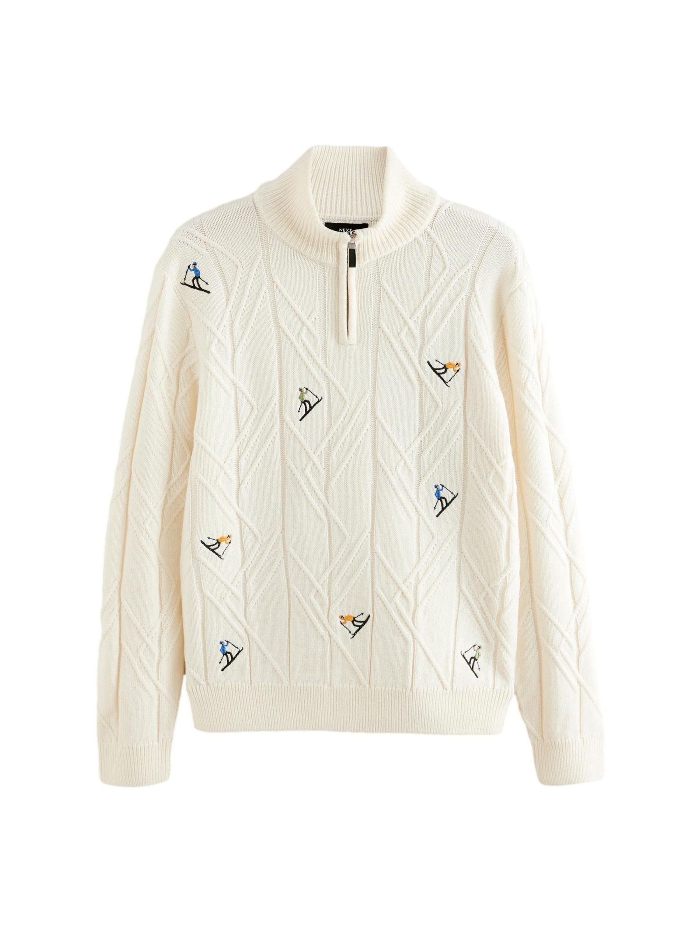 Next Пуловер 'Christmas Ski' в бежово: отпред