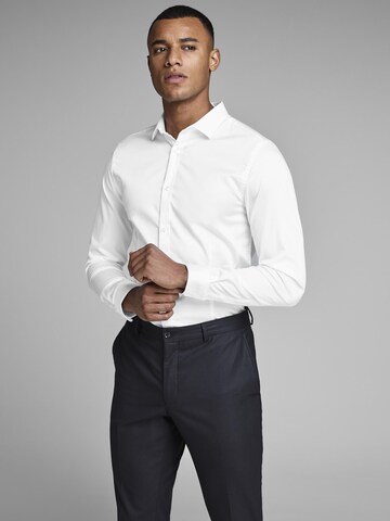 JACK & JONES Super Slim Fit Button Up Shirt 'Extra Slim Fit' in White: front