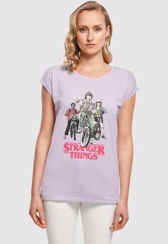 ABSOLUTE CULT Shirt 'Stranger Things - Retro Bikers' in Lila: Vorderseite