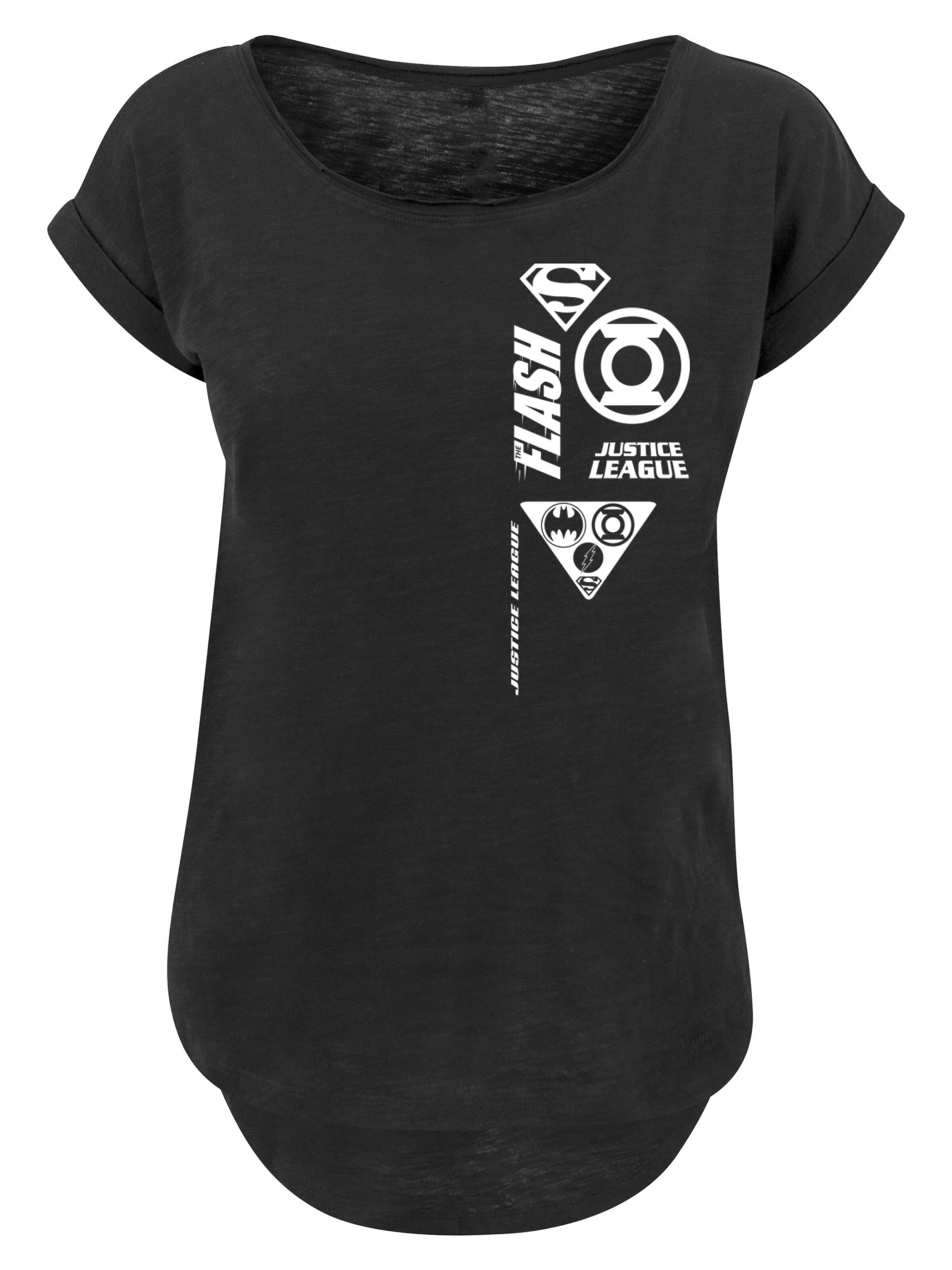 F4NT4STIC Shirt 'DC Comics Justice League Chest Icons' in Zwart: voorkant