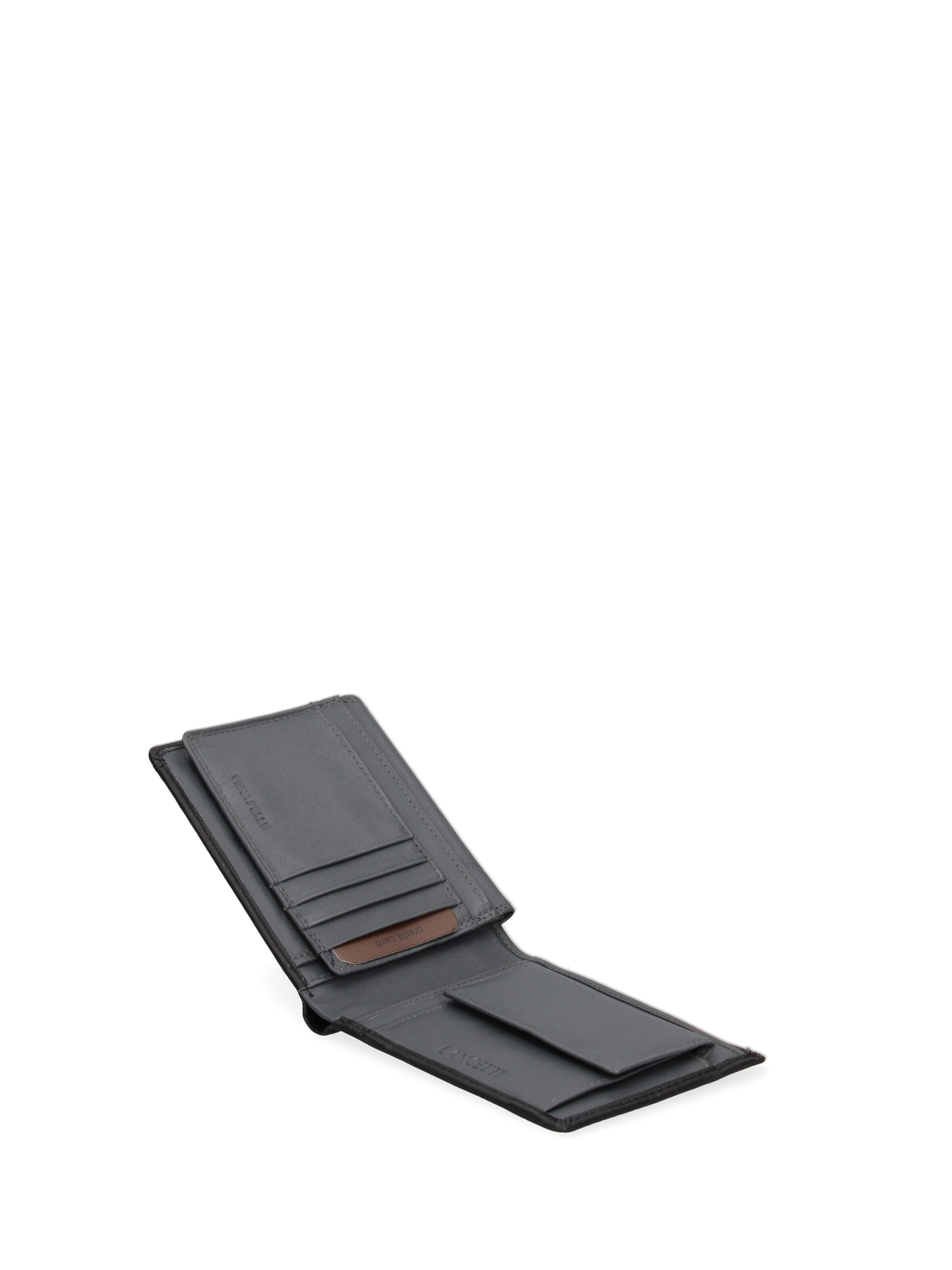 Portamonete 'Portafoglio Uomo Vera Pelle Lancetti Slim Compatto 12x9,5 cm' di Lancetti in nero