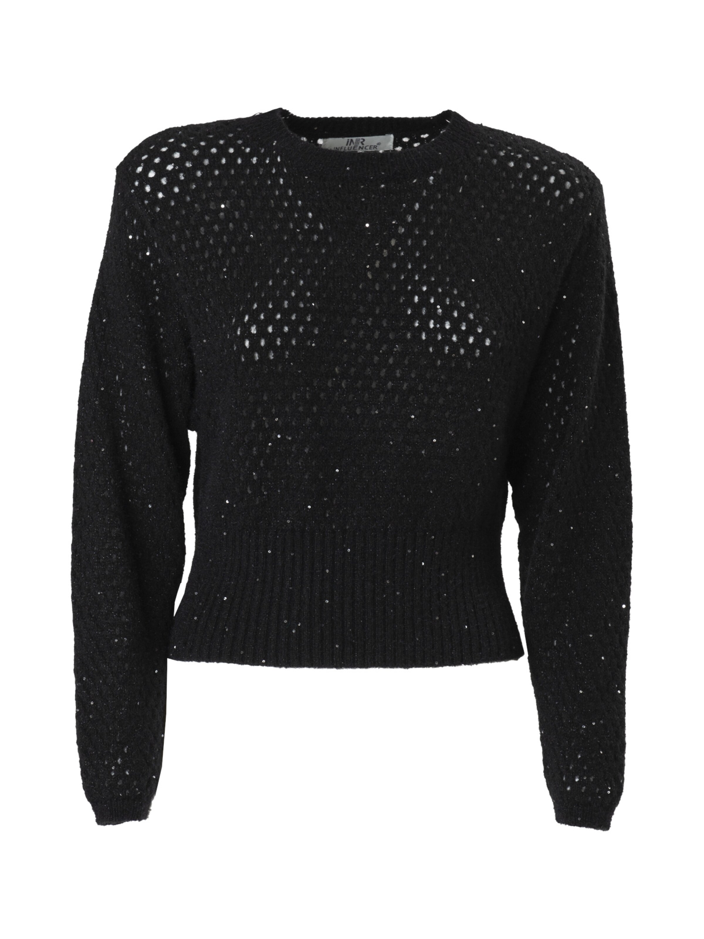 Influencer Pullover 'Pointelle' in Schwarz: Vorderseite