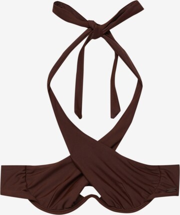 Pull&Bear Triangle Bikini top in Brown: front
