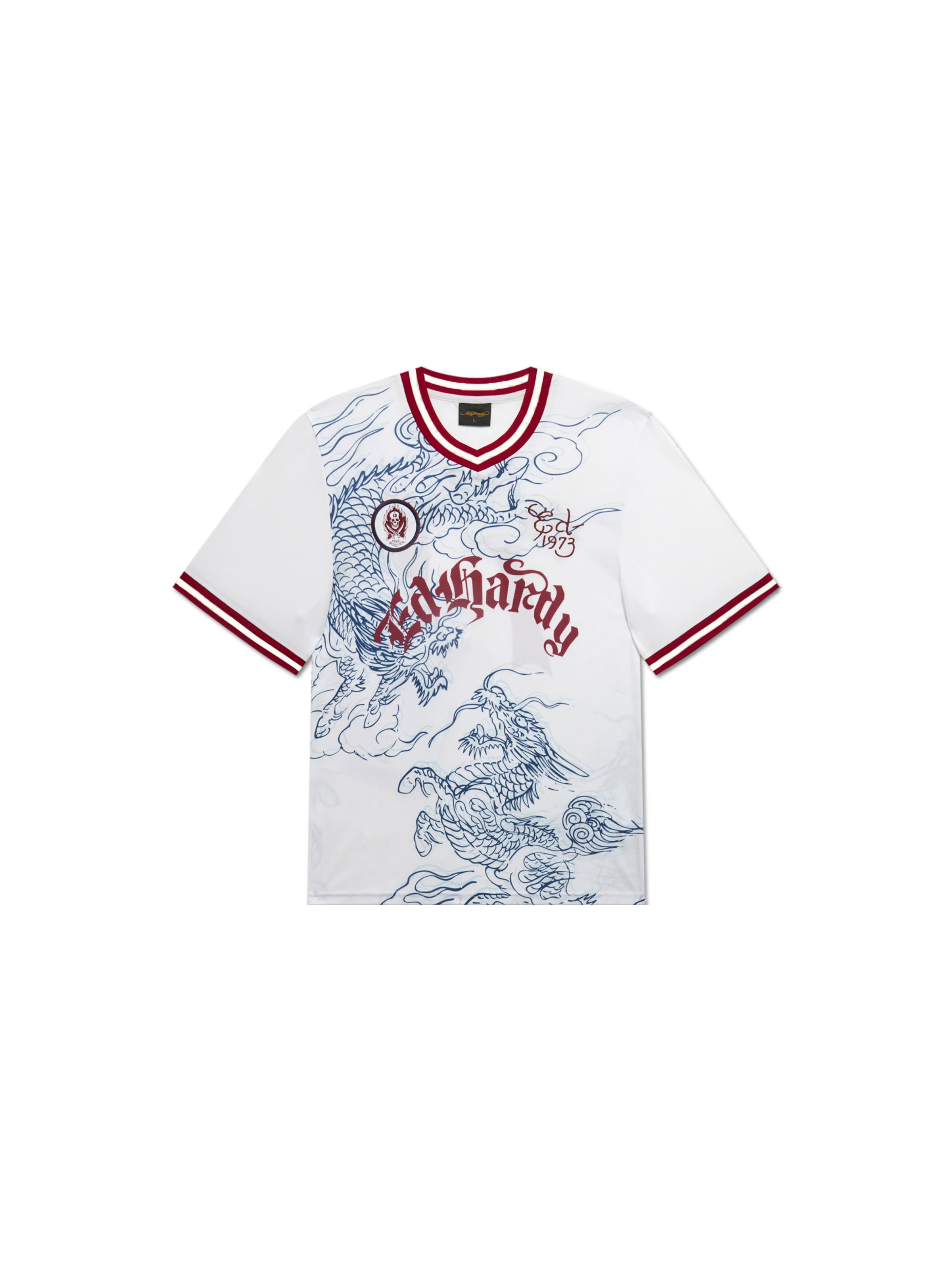 Tricou 'Soaring Dragon Football' de la Ed Hardy pe alb: față