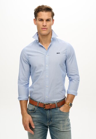 Superdry Slim fit Button Up Shirt 'Essentials Lite' in Blue: front