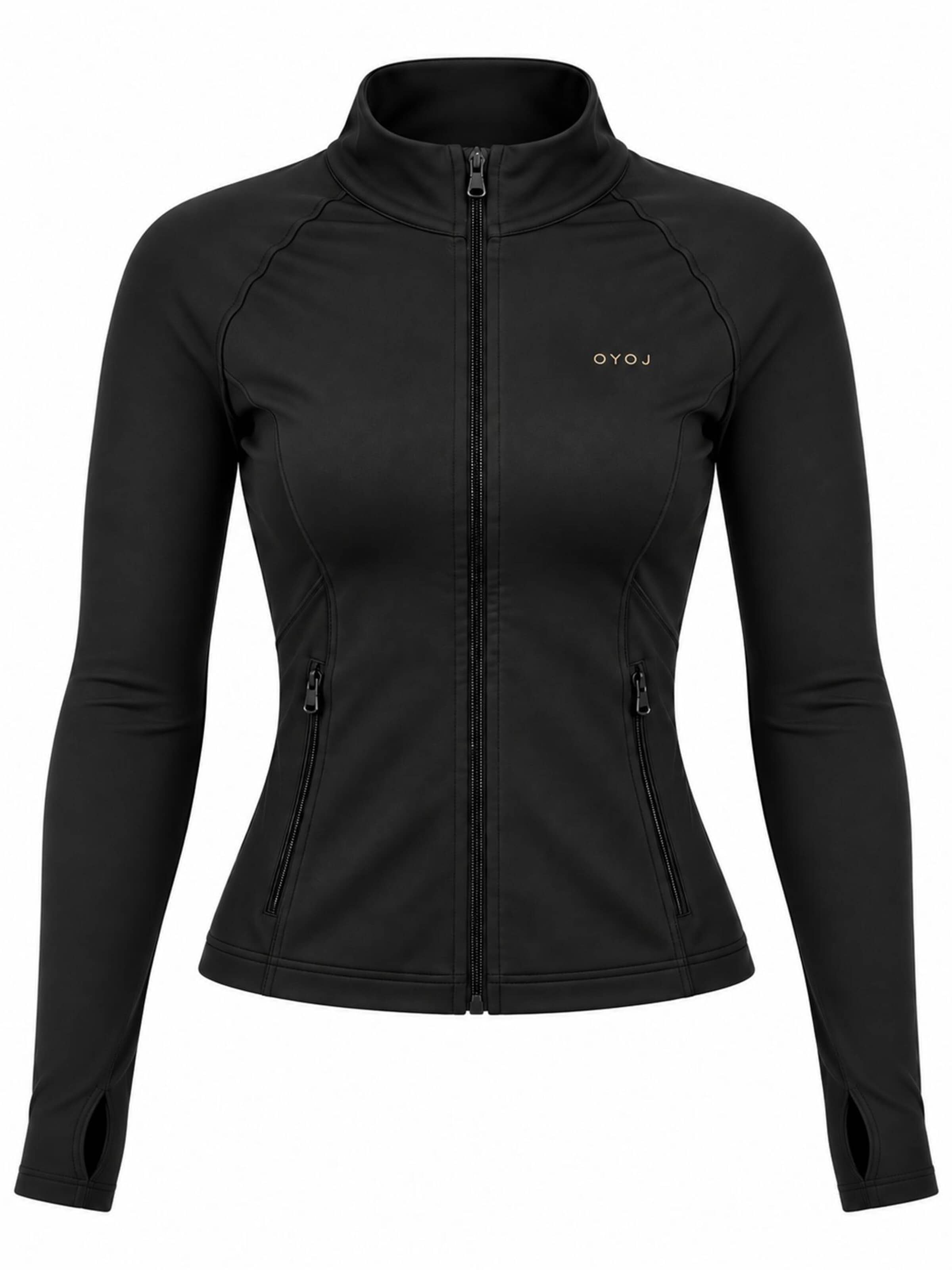 OYOJ Träningsjacka 'Shape Performance Zip Jacket - Black' i svart: framsida