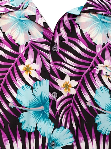 King Kameha Regular fit Overhemd 'Tropical Hibiscus' in Zwart