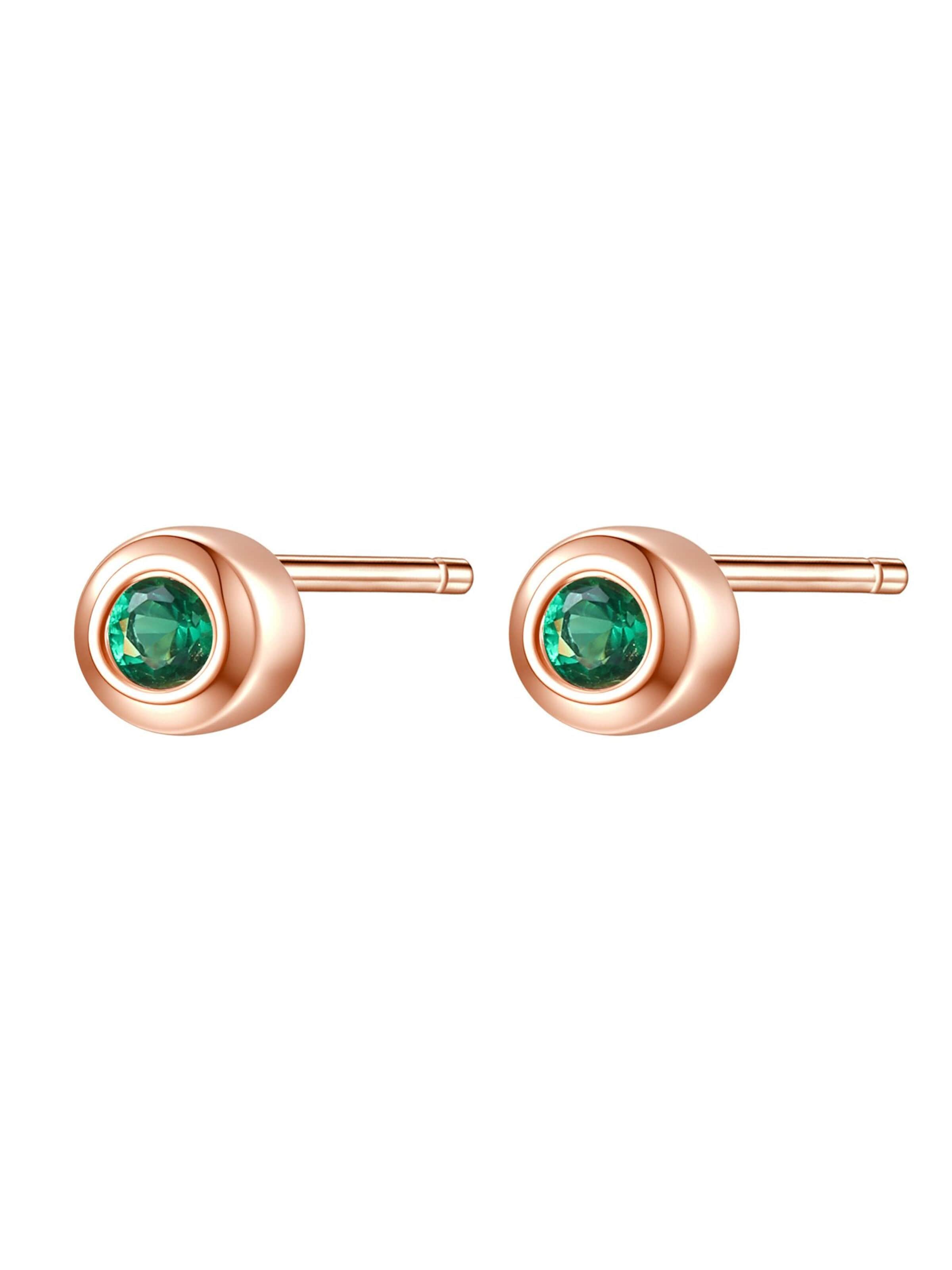 Hey Happiness Oorbellen 'Emerald Bezel Cubic Zirconia' in Goud: voorkant