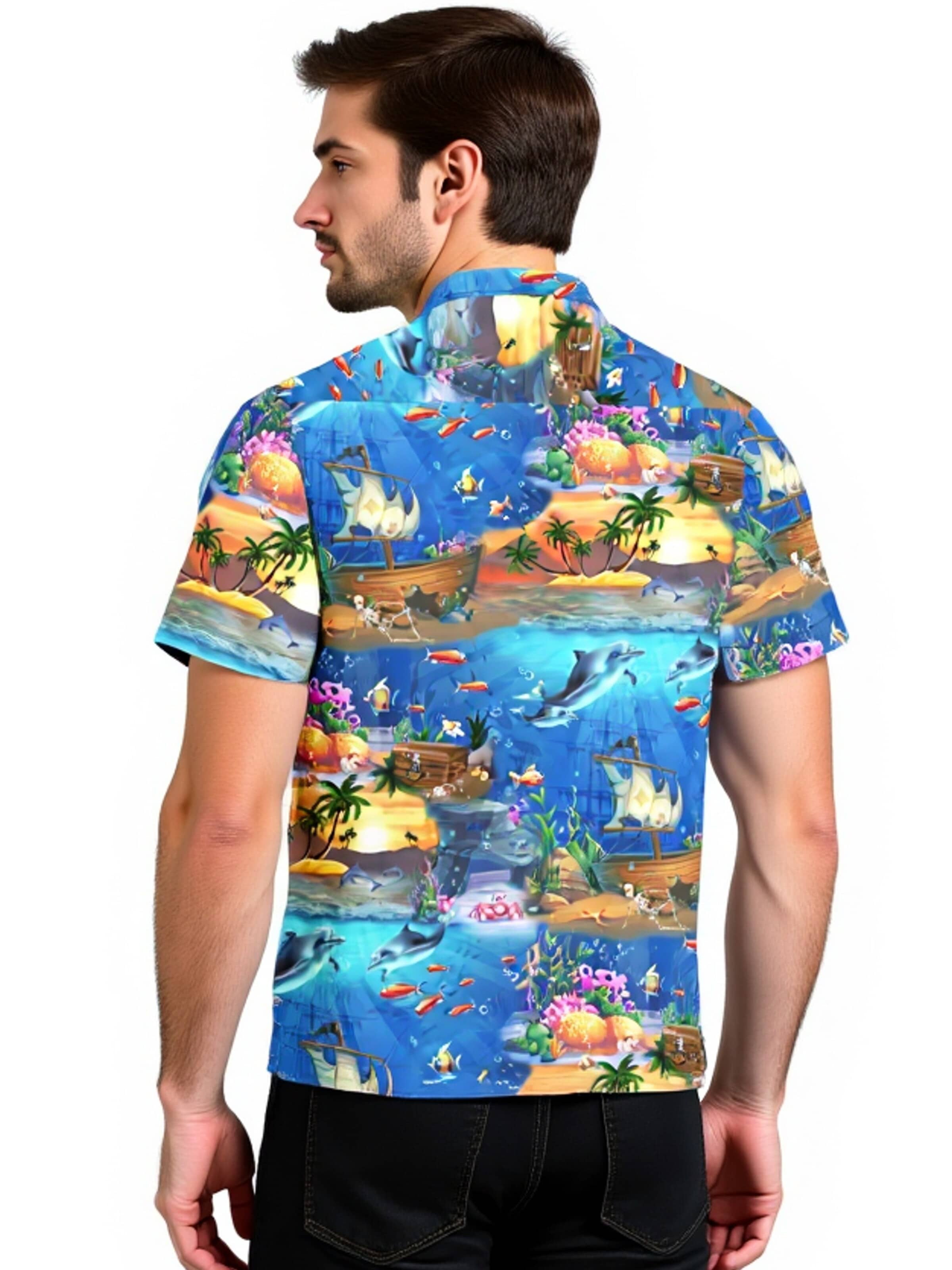Hawaiihemdshop.de Regular fit Button Up Shirt 'Hawaiihemd "Ocean of Hawaii"' in Blue