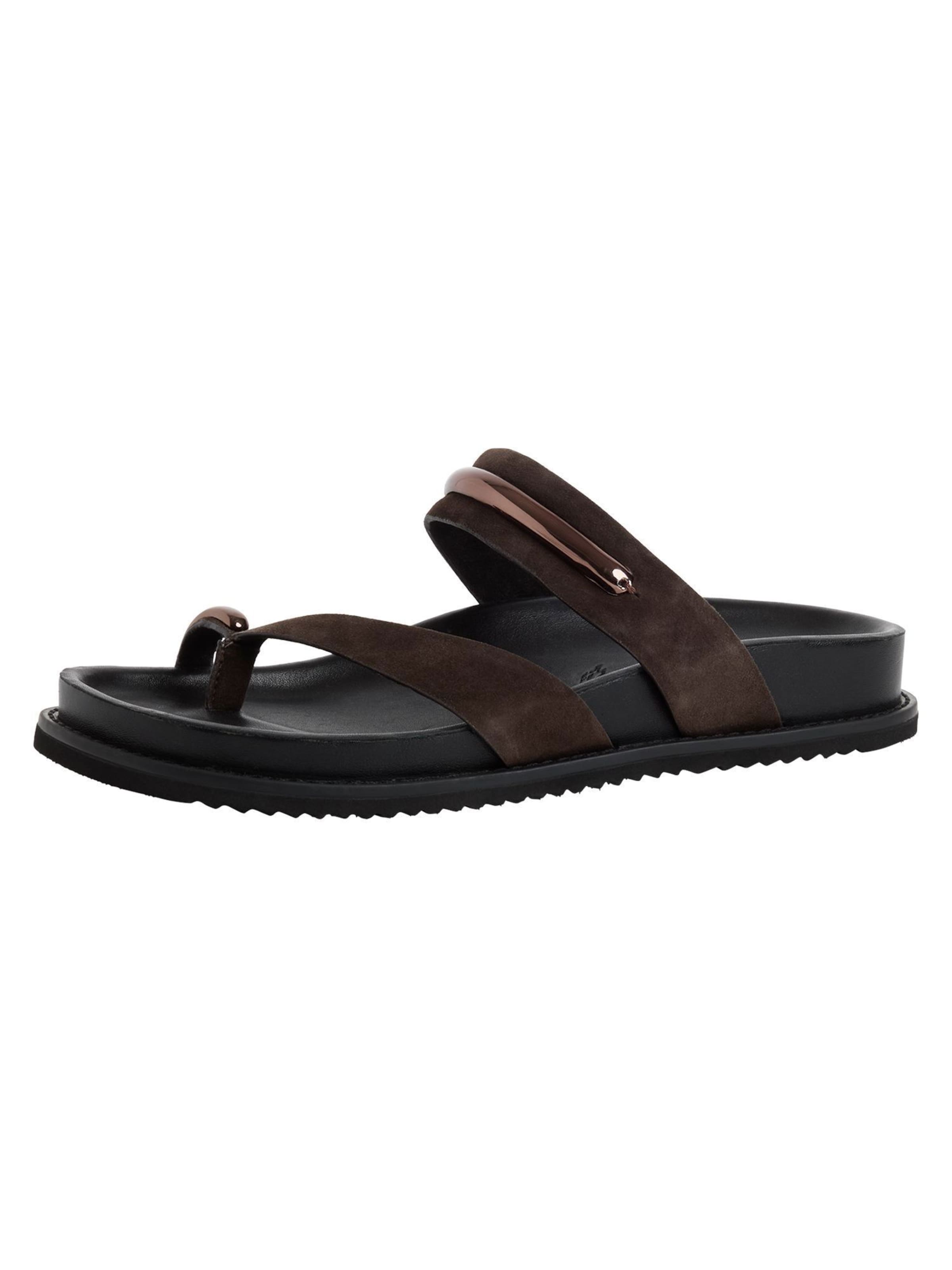 Tamaris T-Bar Sandals in Brown: front