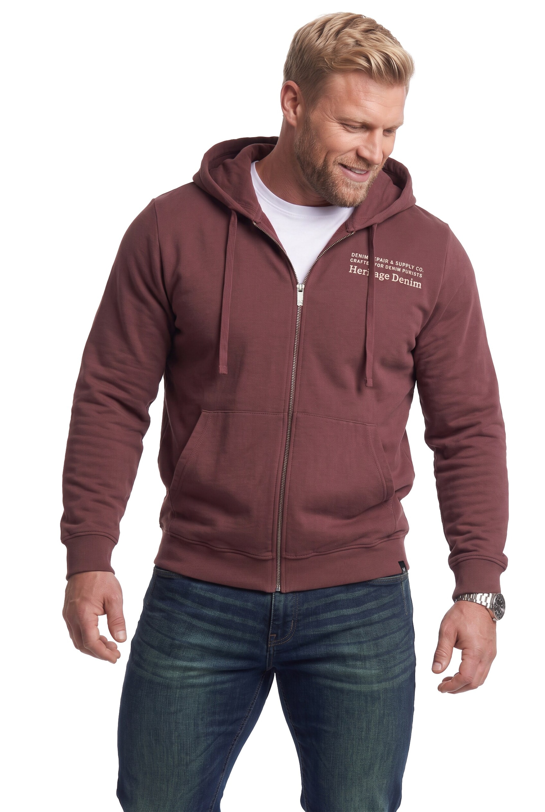Men Plus Zip-Up Hoodie in Brown: front