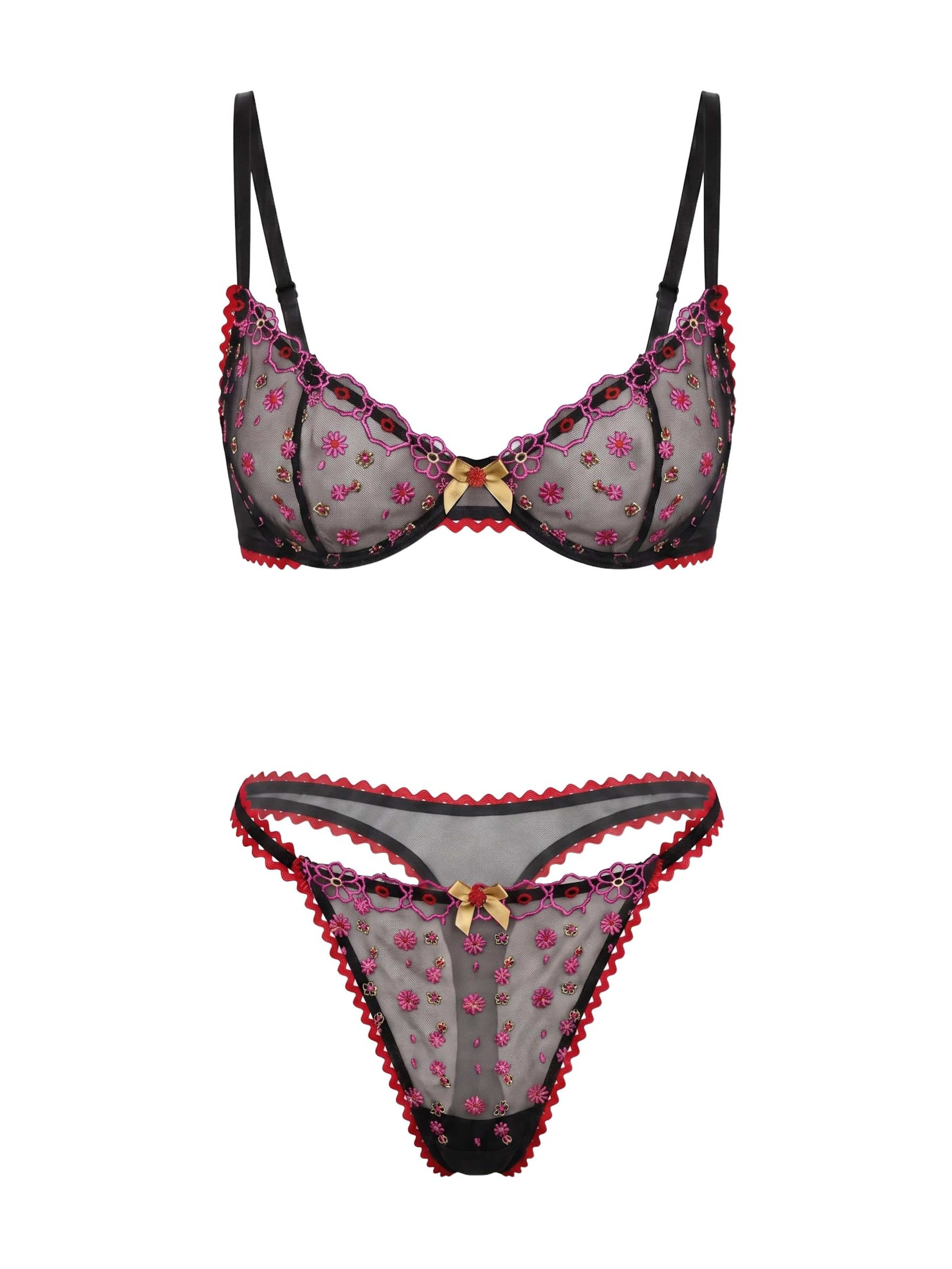 L.BEV Balconette Wäsche-Sets 'Dolce Vita Nera'‌‌‌‌‌‌ in Schwarz: Vorderseite