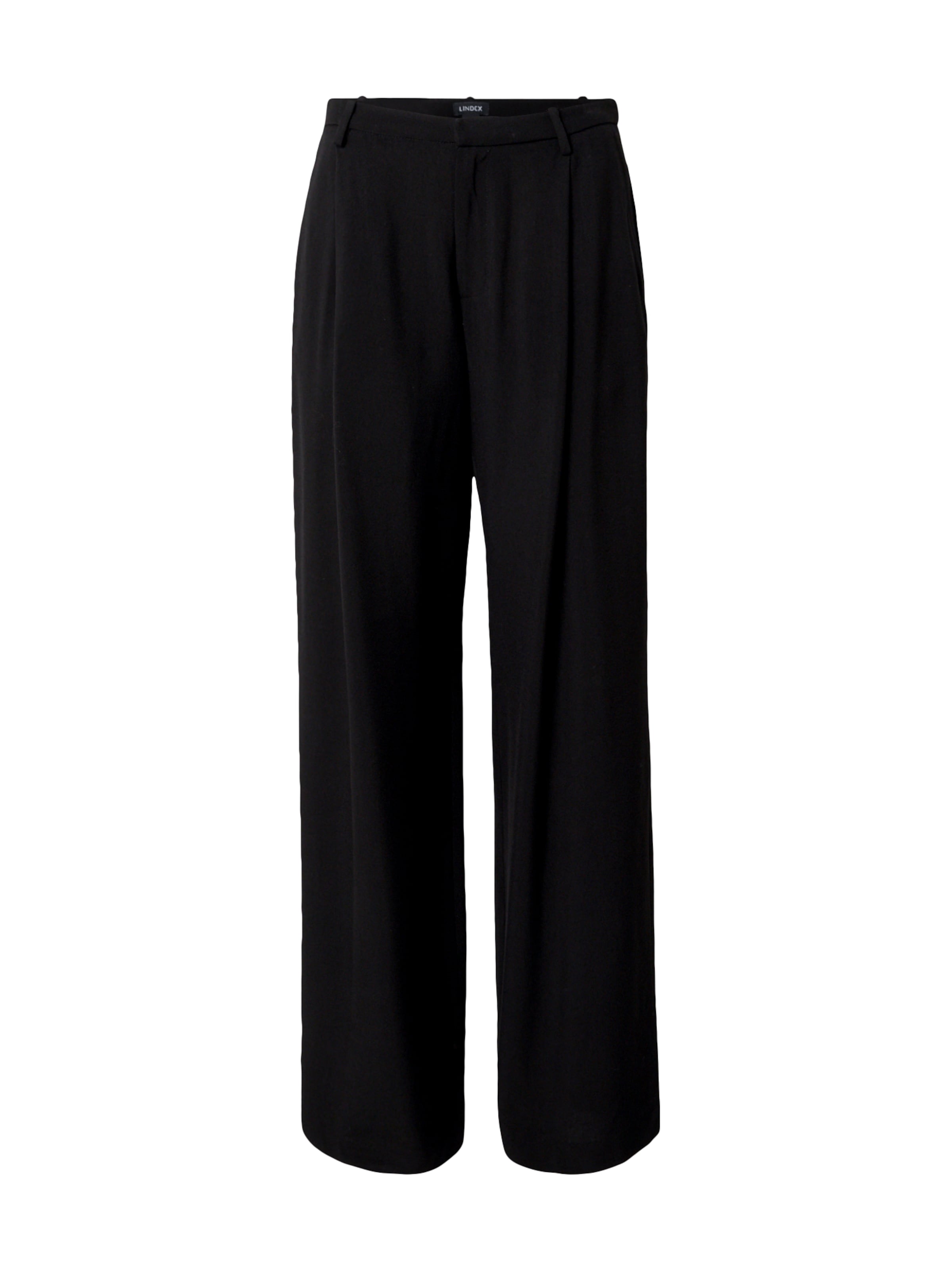 Lindex Avar lõige Voltidega püksid 'Charlotte', värv must: eest vaates