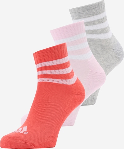ADIDAS SPORTSWEAR Chaussettes de sport '3-stripes Cushioned Sportswear -cut 3 Pairs' en gris chiné / rose / rouge orangé / blanc, Vue avec produit