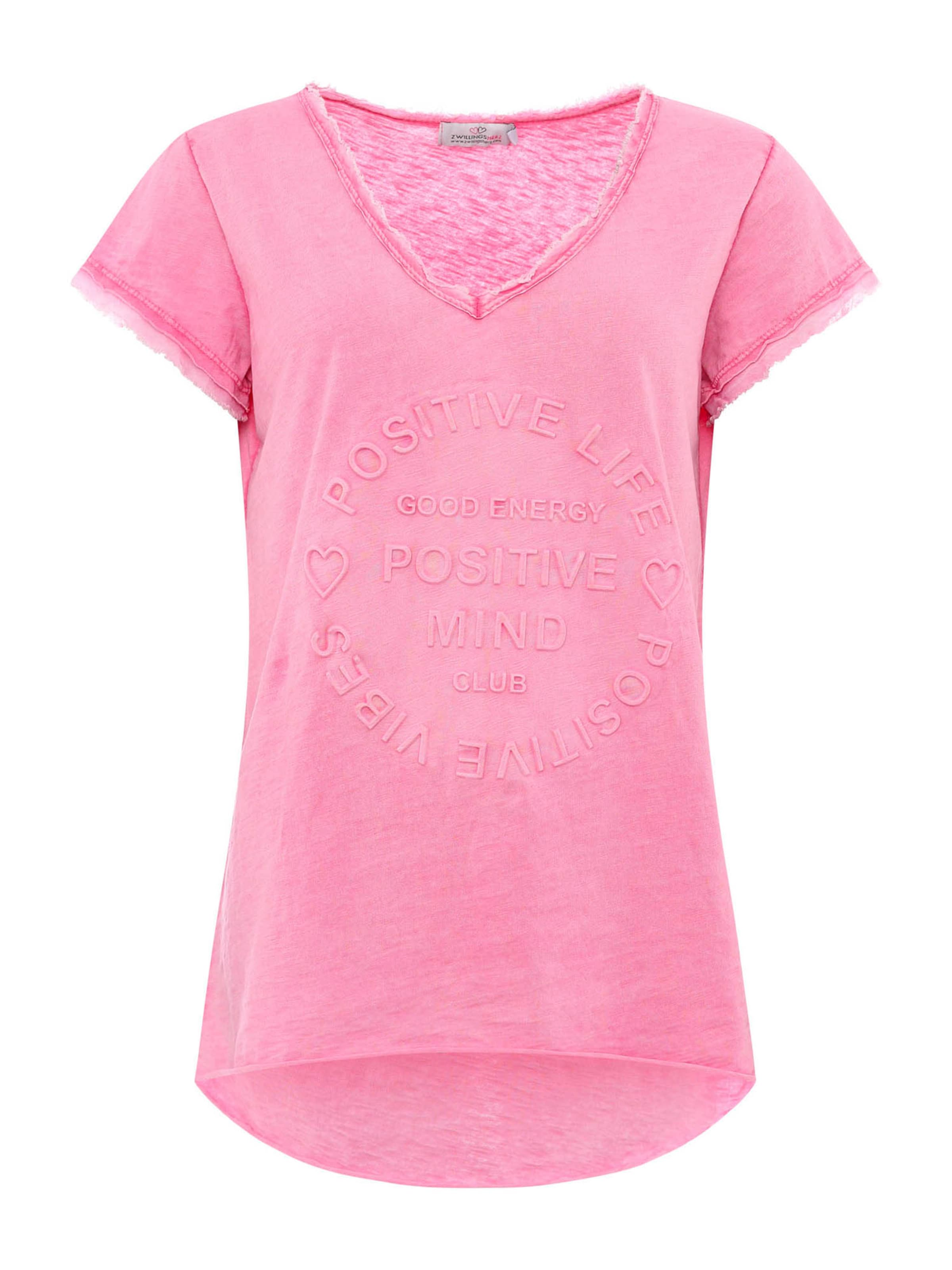 Zwillingsherz Μπλουζάκι 'Positive Mind' σε ροζ: μπροστά