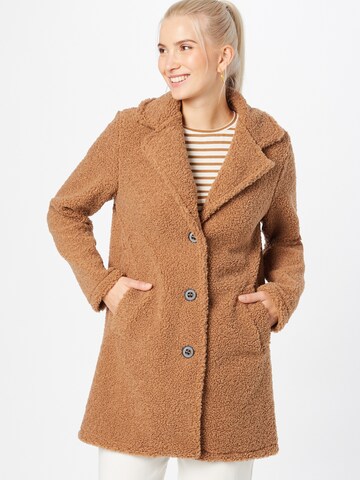 Amber & June Between-Seasons Coat in Brown: front