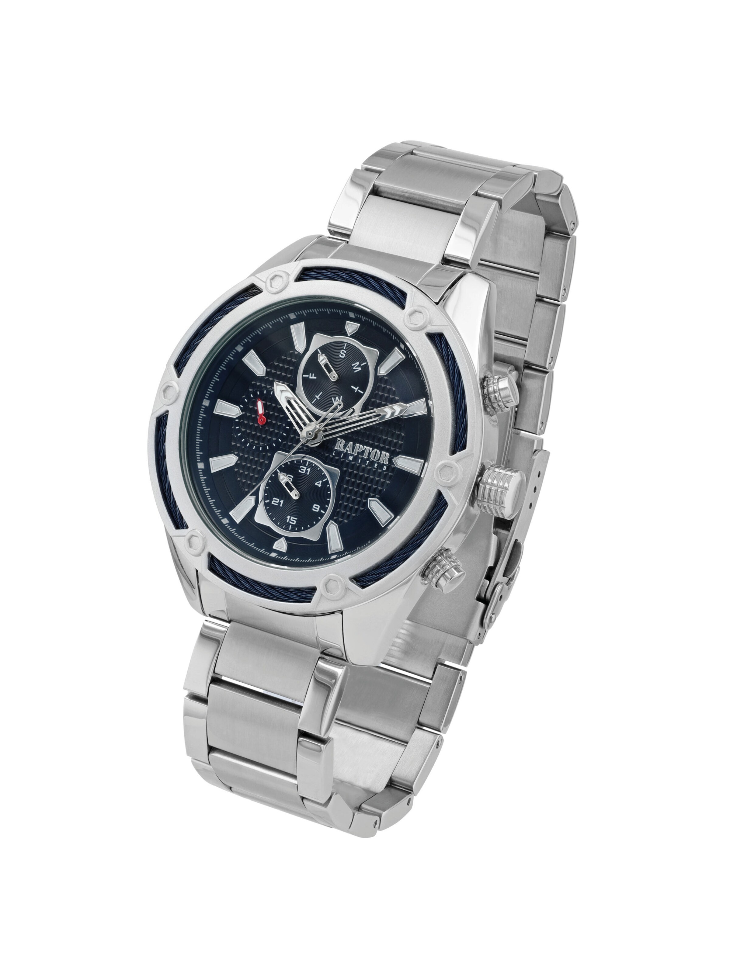 Raptor Analog Watch 'Maher, Datumsanzeige' in Silver: front