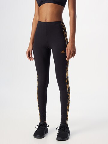 ADIDAS SPORTSWEAR Skinny Workout Pants 'Essentials 3-Stripes Animal Print' in Black: front