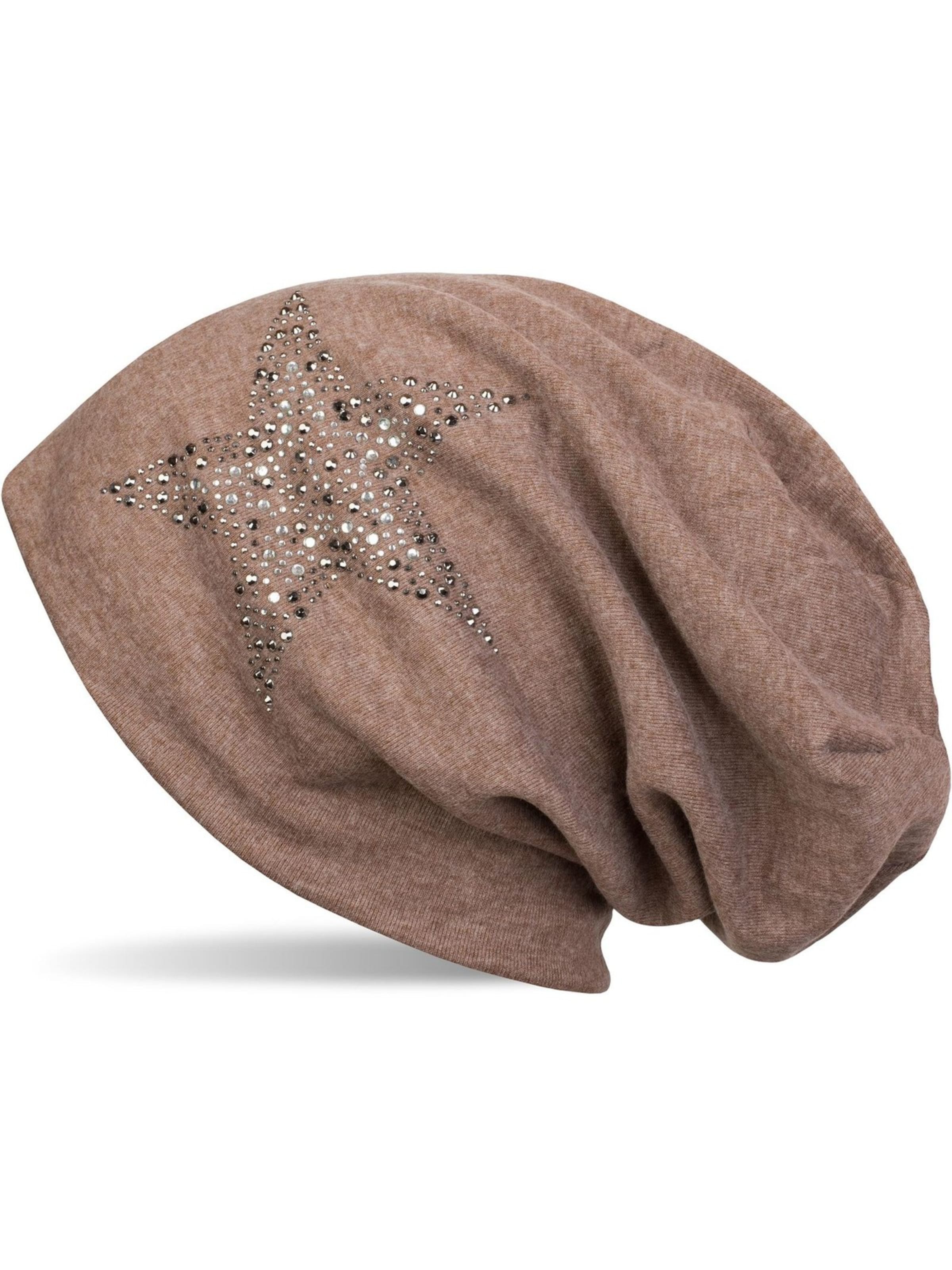 styleBREAKER Mütze 'Beanie Mütze mit Strass Nieten Stern'‌‌‌‌‌‌‌‌‌‌ in Grau: Vorderseite