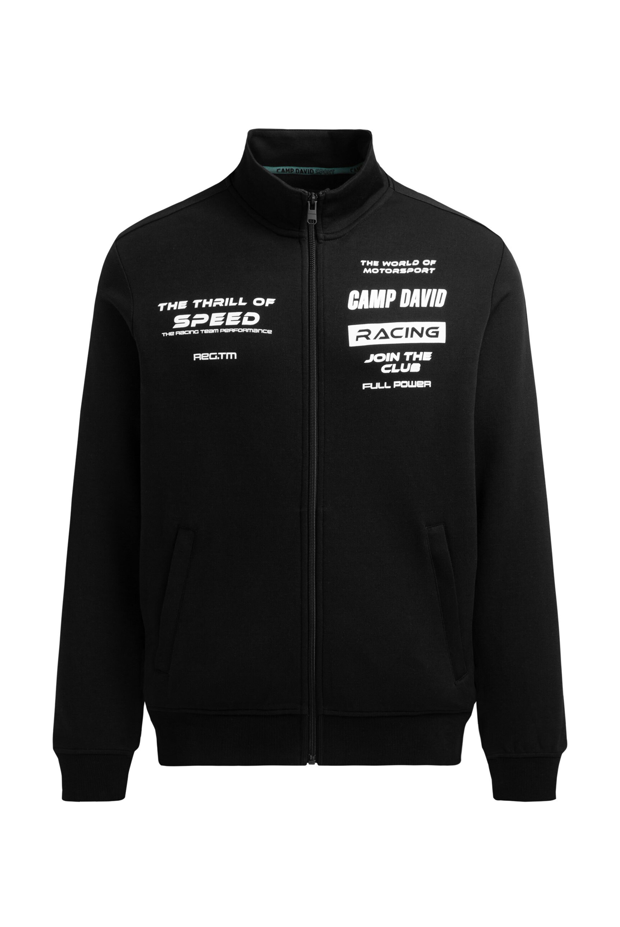 CAMP DAVID Zip-Up Hoodie in Black: front