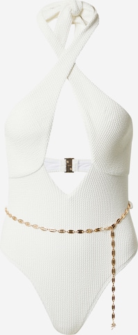 River Island High neck Swimsuit in Beige: front