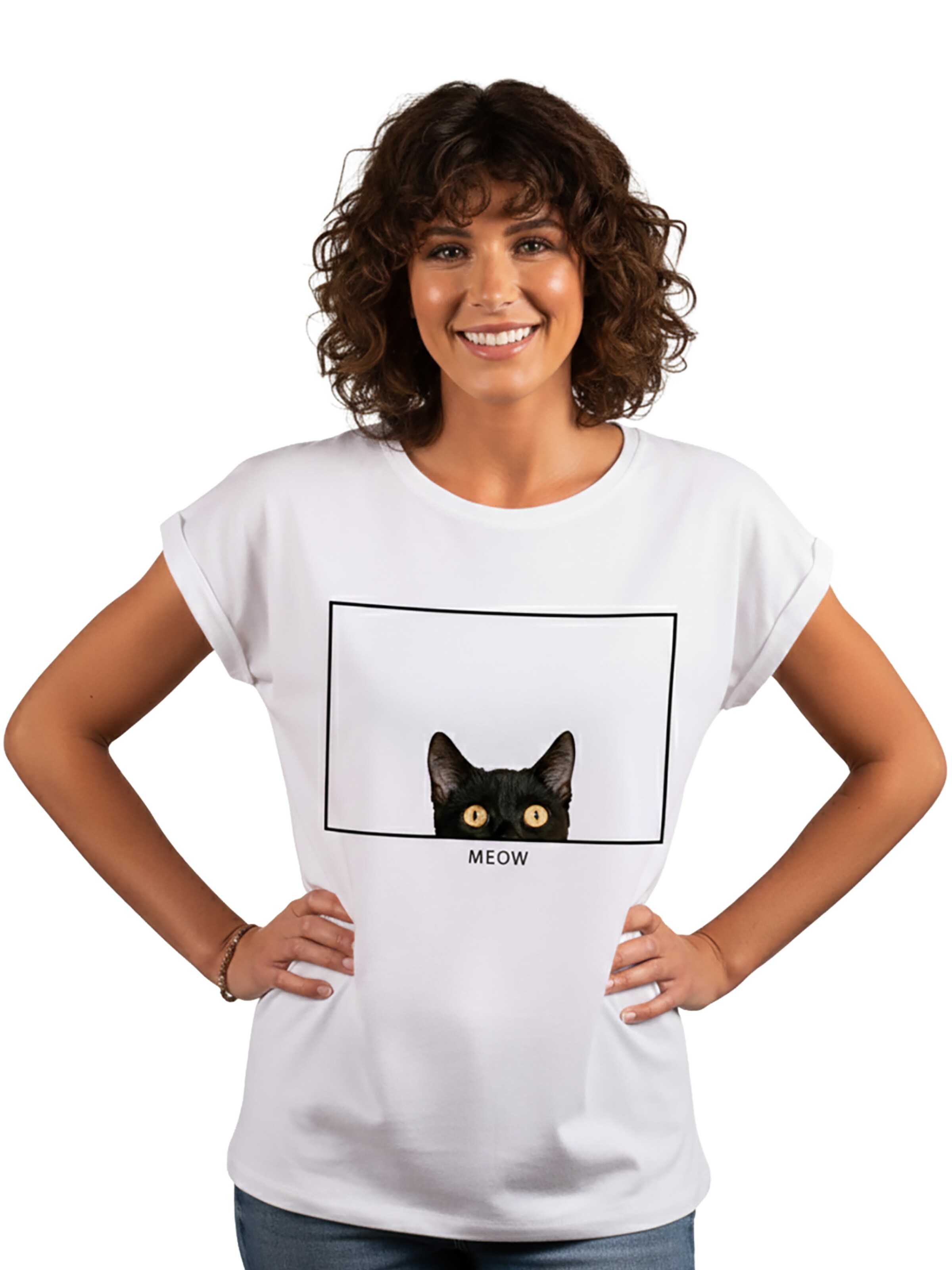 MAKAYA Shirt 'Cat Frame' in White