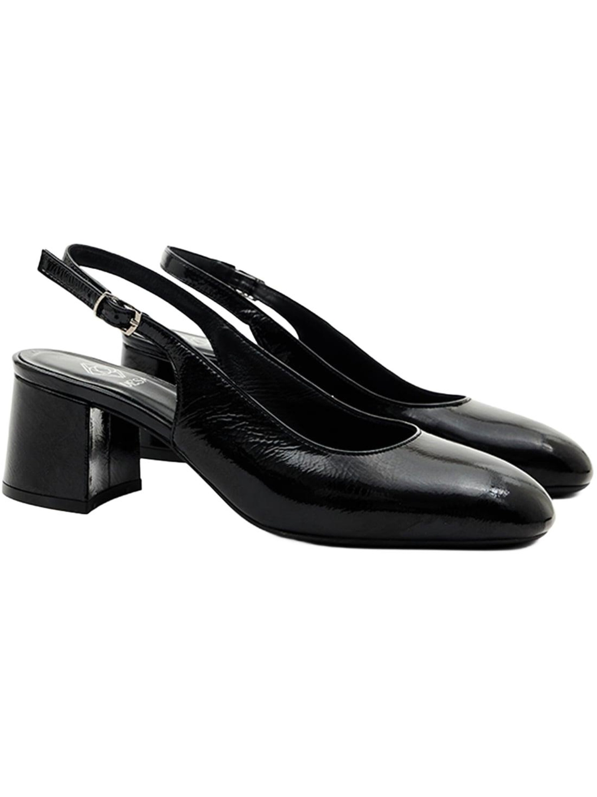 Desa - Zapatos destalonado 'DESA Damen-Slingback-Schuhe aus Lackleder mit Blockabsatz' en negro: frente