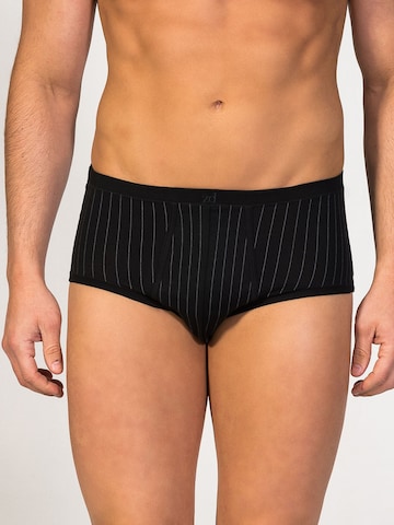 zd ZERO DEFECTS - Braga 'Senior Prinstriped Fly Front Brief' en negro: frente