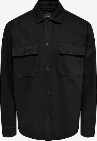 Only & Sons Button Up Shirt 'Team' in Black: front