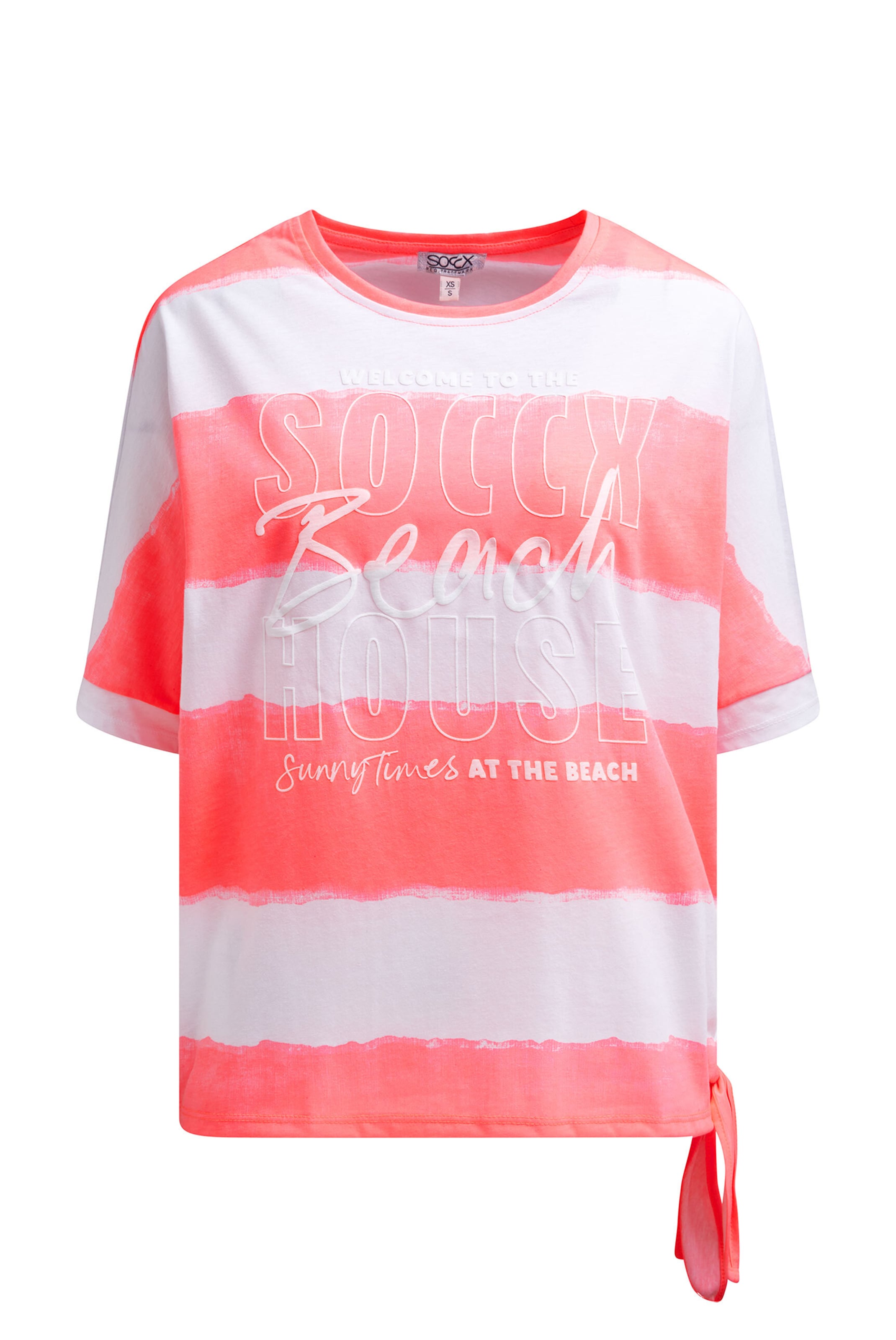 Soccx Oversize T-Shirt mit Streifen und Saumknoten in Rot: Vorderseite