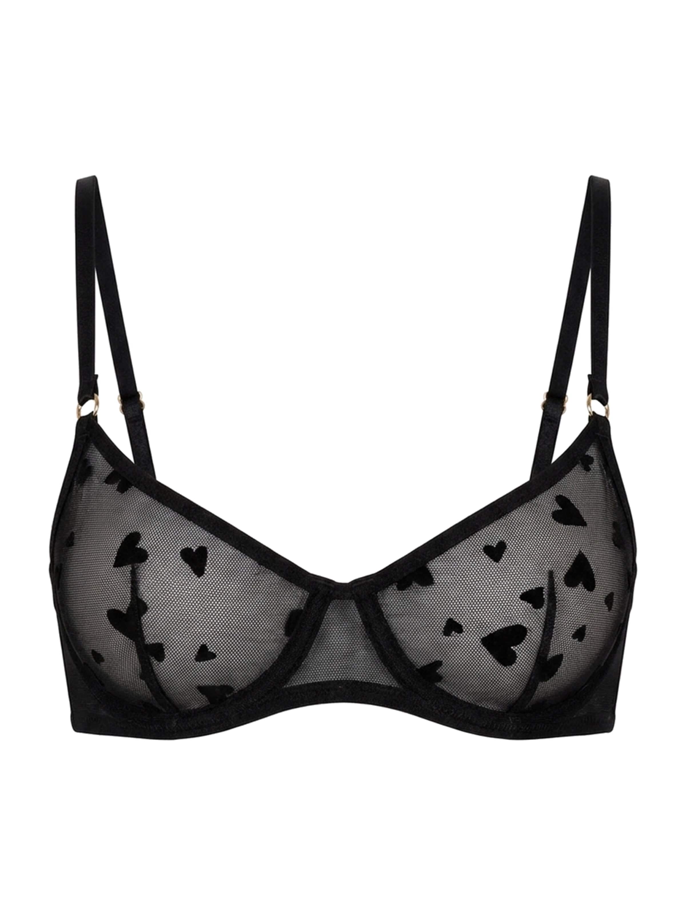 L.BEV Balconette BH 'Cuoricini neri'‌‌‌‌‌‌ in Schwarz: Vorderseite