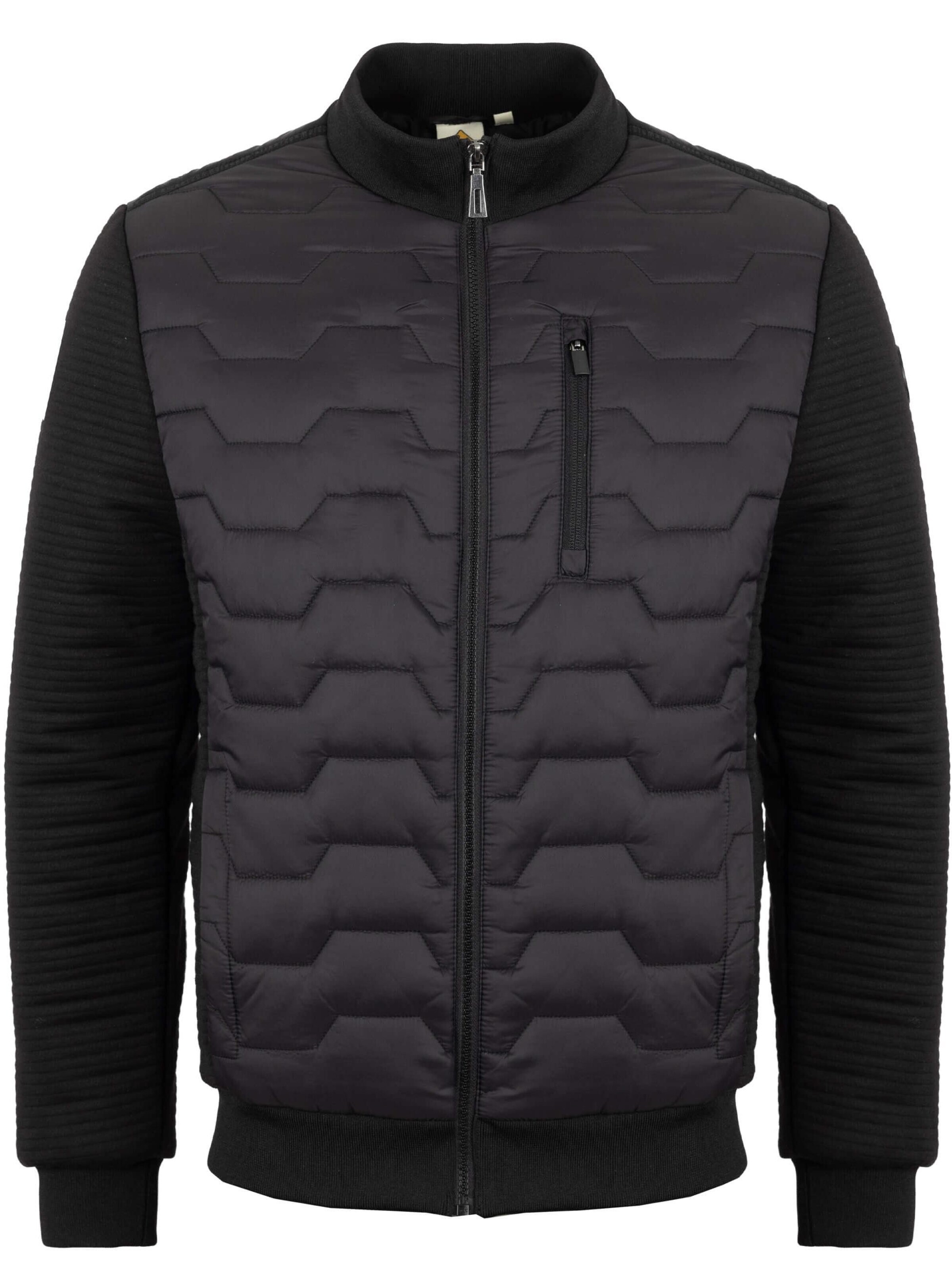 ROADSIGN australia Between-Season Jacket 'Hybrid-Jacke Hiker aus Materialmix, gepolsterte Vorder- und Rückseite, Reißverschlusstasche auf der Brust' in Black: front