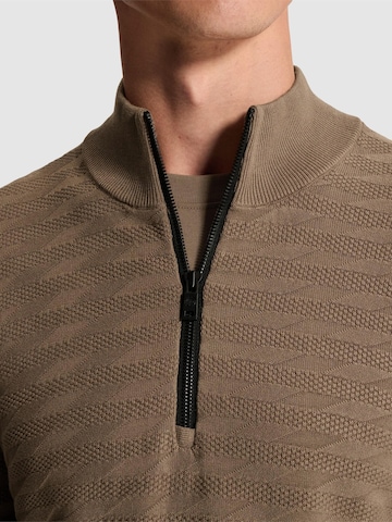 CAST IRON Sweater 'Pullover with half-zip and allover texture' in Brown