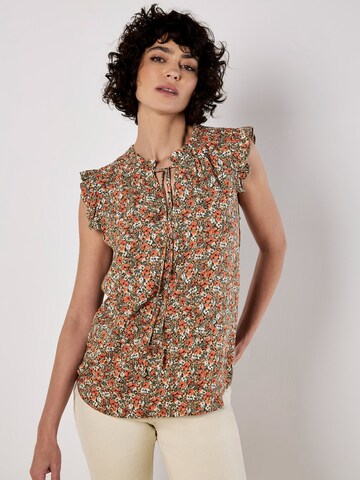 Apricot Ditsy Floral Ruffle Sleeve Top ' ' in Grün: Vorderseite