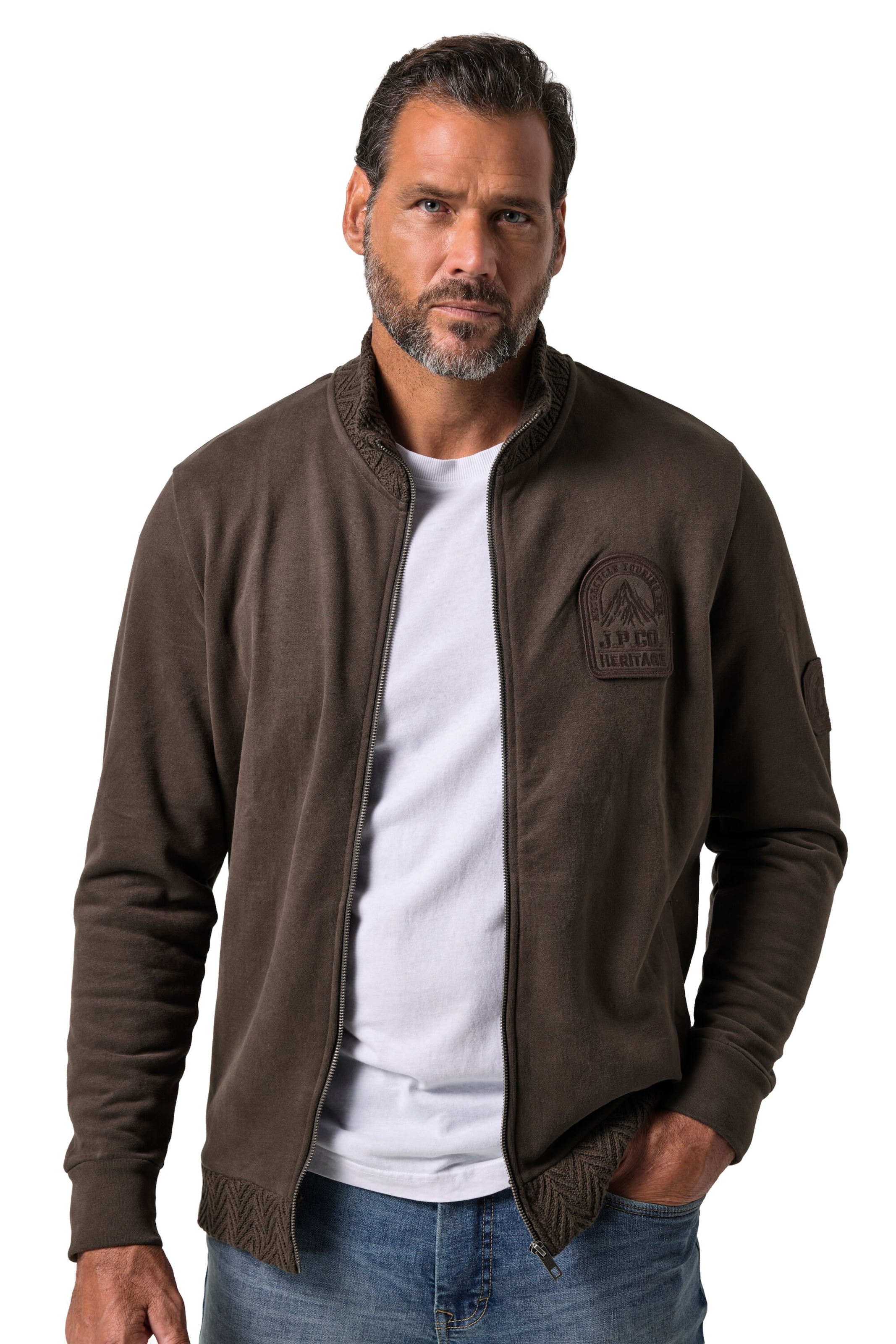 JP1880 Sweat jacket in Brown: front