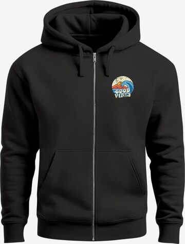 Neverless Zip-Up Hoodie 'Good Vibes' in Black: front