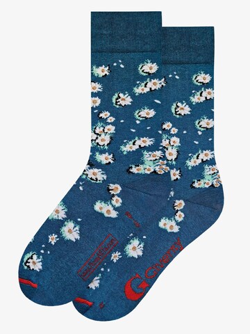 MuseARTa Socks 'Gustave Caillebotte - Parterre de Marguerites' in Blue: front