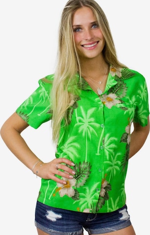 King Kameha Blouse 'Small Flower' in Groen: voorkant