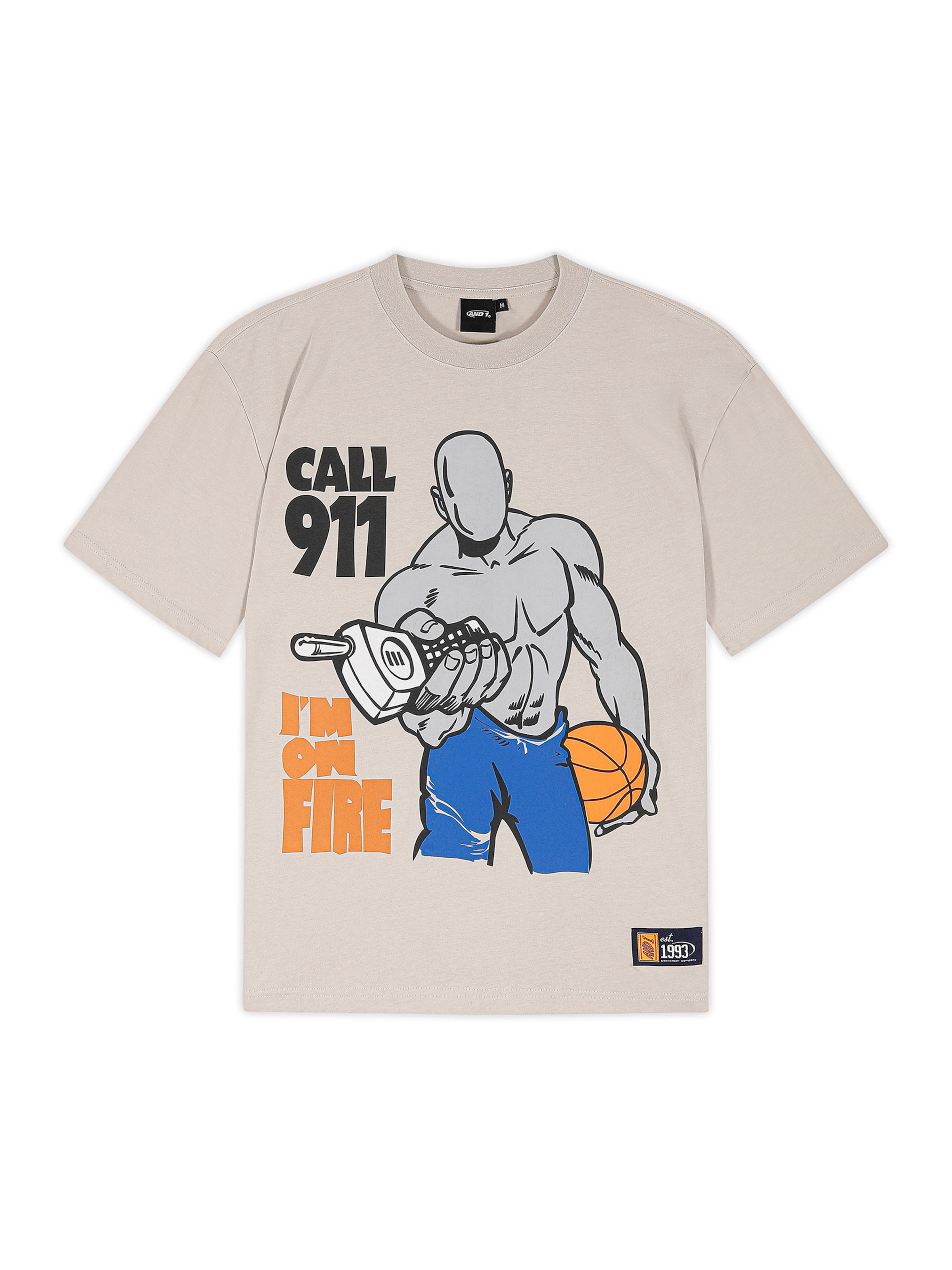 AND1 T-shirt 'On Fire' i grå: framsida