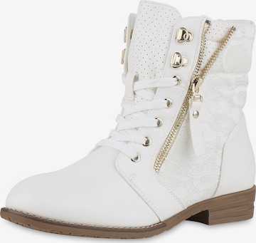 Van Hill Schnürstiefelette ' Paisley ' in Weiß: Vorderseite