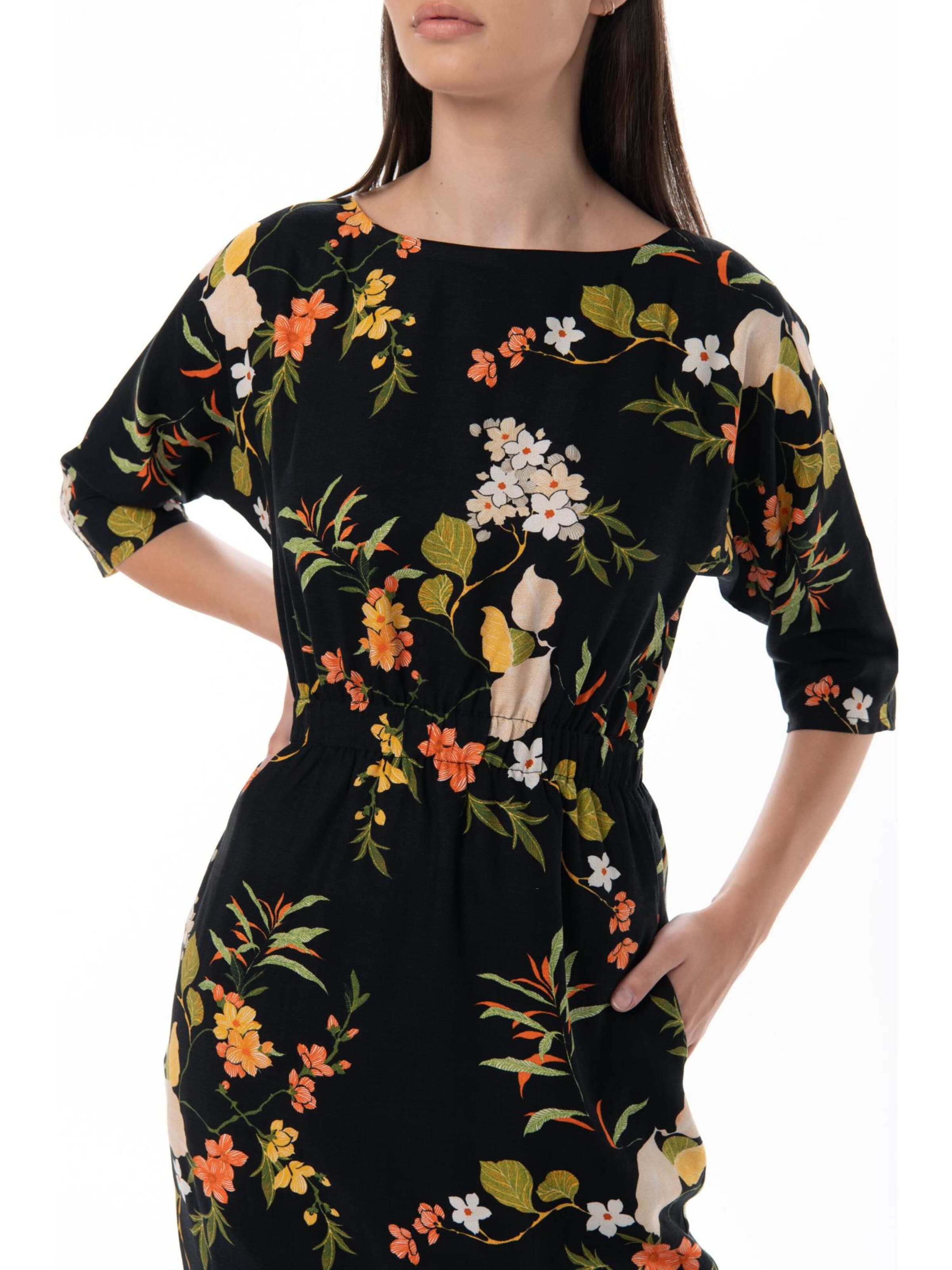Couture de Marie Dress 'Floral Midi Dress with Draped Waist – Black – Lise' in Black