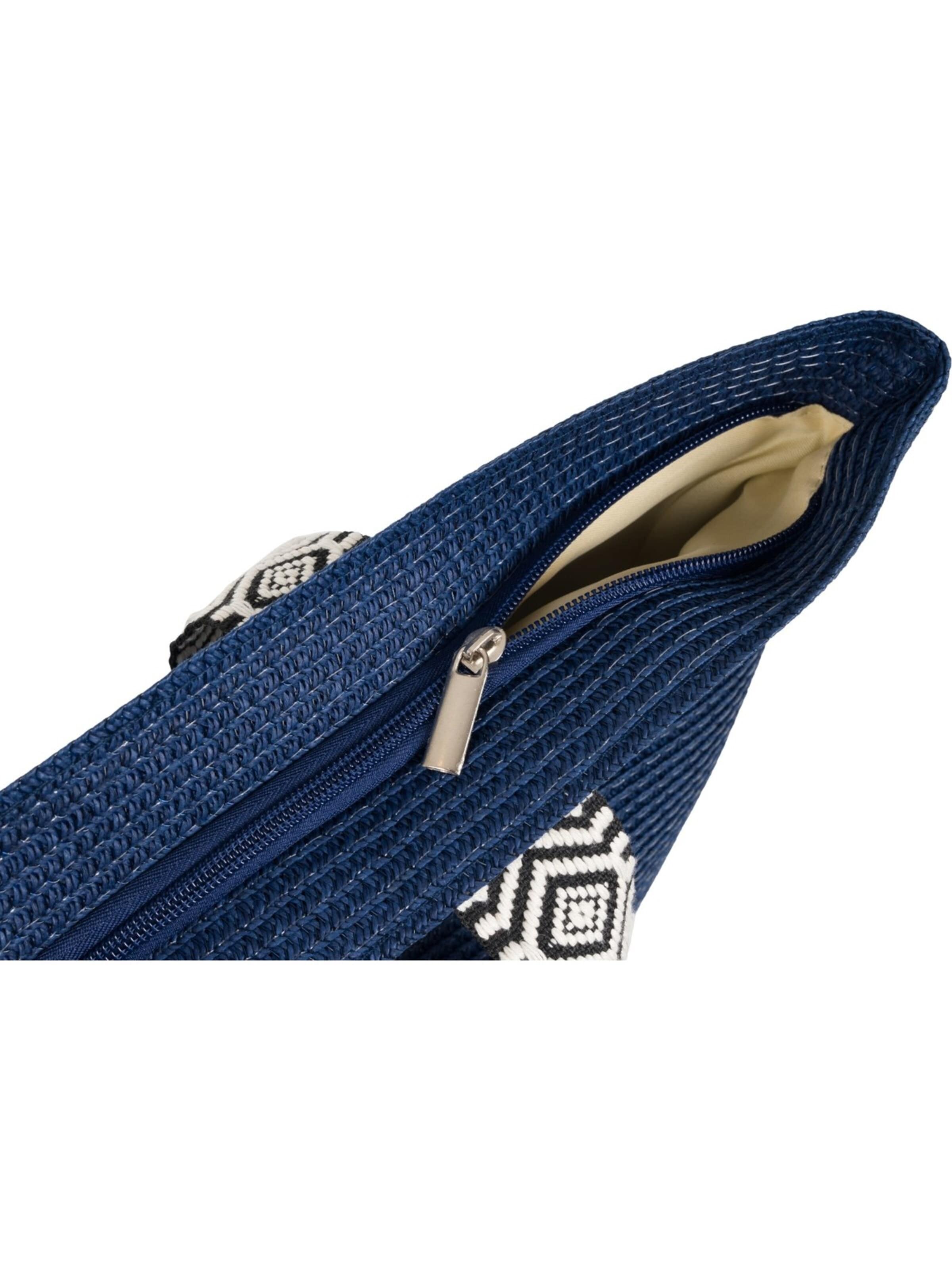 styleBREAKER Strandtasche 'Papierstroh Strandtasche Azteken Muster'‌‌‌ in Blau